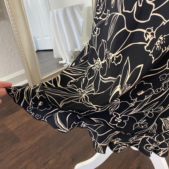 INC Romantic Goth Black Cream Floral Silk Midi Maxi Lace Trimmed Slip Dress 2 XS - Picture 3 of 8